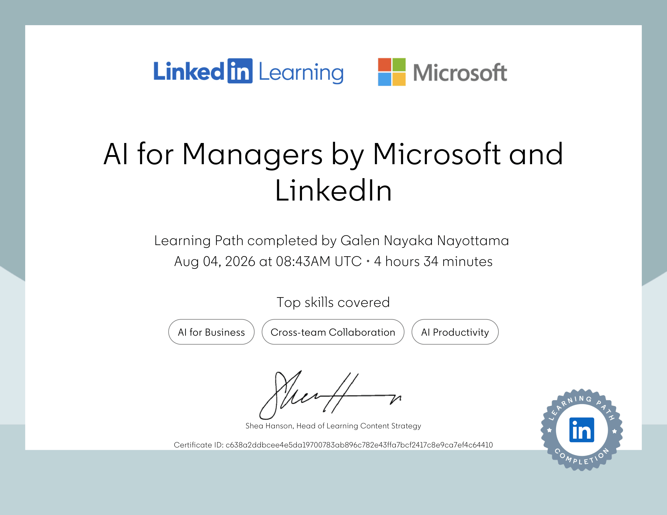 AI for Managers by Microsoft and LinkedIn Certificate